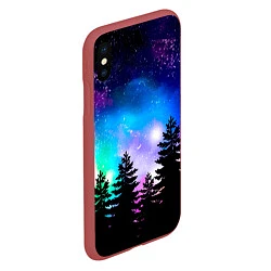 Чехол iPhone XS Max матовый Космический лес, елки и звезды, цвет: 3D-красный — фото 2