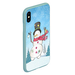 Чехол iPhone XS Max матовый Снеговик в снежном дворике, цвет: 3D-мятный — фото 2