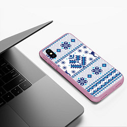 Чехол iPhone XS Max матовый НОВОГОДНИЙ УЗОР, ЗИМА БЛИЗКО, цвет: 3D-розовый — фото 2