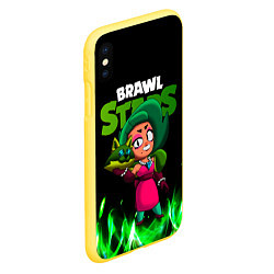 Чехол iPhone XS Max матовый LOLA ЛОЛА BRAWLSTARS зеленый огонь, цвет: 3D-желтый — фото 2