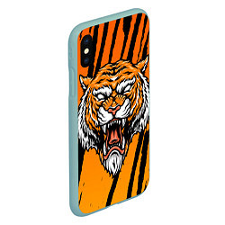 Чехол iPhone XS Max матовый Разгневанный тигр голова, цвет: 3D-мятный — фото 2