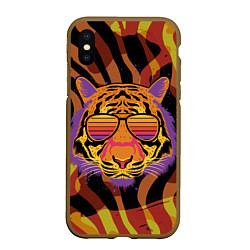 Чехол iPhone XS Max матовый Крутой тигр в очках ретро, цвет: 3D-коричневый