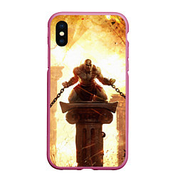 Чехол iPhone XS Max матовый GOD OF WAR КРАТОС В ЦЕПЯХ, цвет: 3D-малиновый