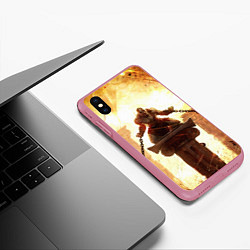 Чехол iPhone XS Max матовый GOD OF WAR КРАТОС В ЦЕПЯХ, цвет: 3D-малиновый — фото 2