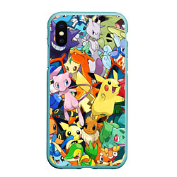 Чехол iPhone XS Max матовый АНИМЕ, ПОКЕМОНЫ ВСЕ ПЕРСОНАЖИ POKEMON, цвет: 3D-мятный