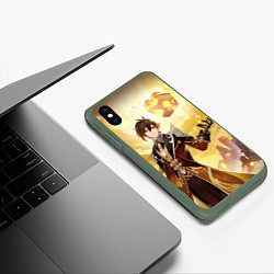Чехол iPhone XS Max матовый Zhongli Order, цвет: 3D-темно-зеленый — фото 2