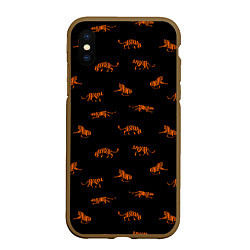 Чехол iPhone XS Max матовый Тигры паттерн Tigers pattern, цвет: 3D-коричневый