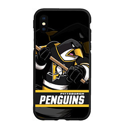 Чехол iPhone XS Max матовый Питтсбург Пингвинз, Pittsburgh Penguins, цвет: 3D-черный