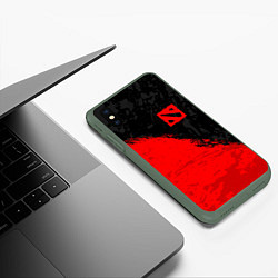 Чехол iPhone XS Max матовый DOTA 2 RED LOGO, БРЫЗГИ КРАСОК, цвет: 3D-темно-зеленый — фото 2