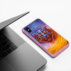 Чехол iPhone XS Max матовый Тигр в водно-огненной стихии, цвет: 3D-розовый — фото 2