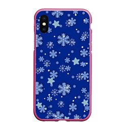 Чехол iPhone XS Max матовый Снежинки, цвет: 3D-малиновый