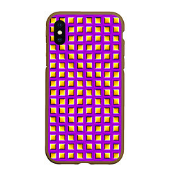 Чехол iPhone XS Max матовый Фиолетовый Фон с Желтыми Квадратами Иллюзия Движен, цвет: 3D-коричневый