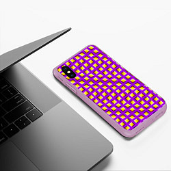 Чехол iPhone XS Max матовый Фиолетовый Фон с Желтыми Квадратами Иллюзия Движен, цвет: 3D-сиреневый — фото 2