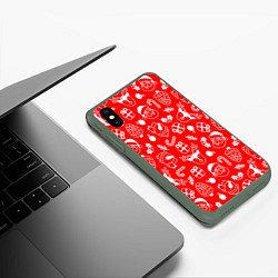 Чехол iPhone XS Max матовый Новогодний узор паттерн, цвет: 3D-темно-зеленый — фото 2