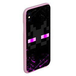 Чехол iPhone XS Max матовый MINECRAFT ЭНДЕРМЕН ЛИЦО, БРЫЗГИ КРАСОК, цвет: 3D-розовый — фото 2