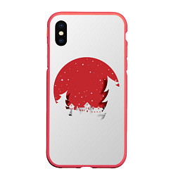 Чехол iPhone XS Max матовый Снежные ёлочки, цвет: 3D-красный