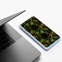 Чехол iPhone XS Max матовый Темные тропические листья, цвет: 3D-голубой — фото 2