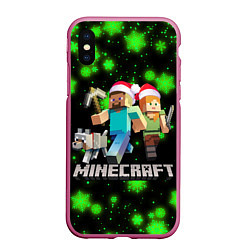 Чехол iPhone XS Max матовый НОВОГОДНИЙ MINECRAFT ГЕРОИ ИГРЫ, цвет: 3D-малиновый