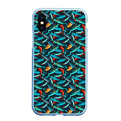 Чехол iPhone XS Max матовый Рыболовные Воблеры, цвет: 3D-голубой