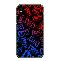 Чехол iPhone XS Max матовый POPPY PLAYTIME LOGO NEON, ХАГИ ВАГИ, цвет: 3D-темно-зеленый