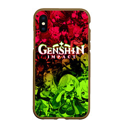 Чехол iPhone XS Max матовый НЕОНОВЫЙ ГЕНШИН ИМПАКТ ЛОГО, GENSHIN IMPACT TOXIC, цвет: 3D-коричневый