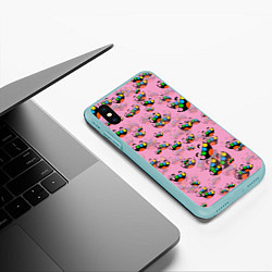 Чехол iPhone XS Max матовый Toca Boca logo pink Тока Бока, цвет: 3D-мятный — фото 2