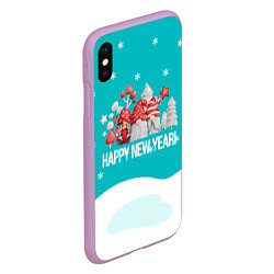 Чехол iPhone XS Max матовый Happy New Year Новогодние гномы, цвет: 3D-сиреневый — фото 2