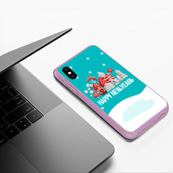 Чехол iPhone XS Max матовый Happy New Year Новогодние гномы, цвет: 3D-сиреневый — фото 2