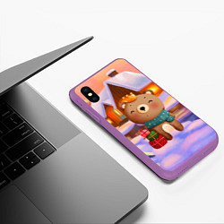 Чехол iPhone XS Max матовый Медвежонок Новогоднее настроение, цвет: 3D-фиолетовый — фото 2