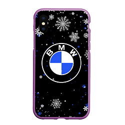 Чехол iPhone XS Max матовый НОВОГОДНИЙ БМВ НОВЫЙ ГОД BMW, цвет: 3D-фиолетовый