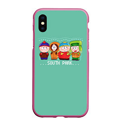 Чехол iPhone XS Max матовый South Park - Южный парк Кенни, Кайл, Эрик и Стэн, цвет: 3D-малиновый