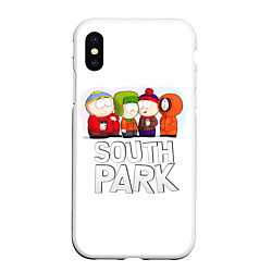 Чехол iPhone XS Max матовый South Park - Южный парк Кенни, Кайл, Стэн и Эрик, цвет: 3D-белый