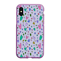 Чехол iPhone XS Max матовый Сиреневые сердечки, цвет: 3D-фиолетовый