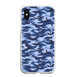 Чехол iPhone XS Max матовый Синий Камуфляж Camouflage, цвет: 3D-белый