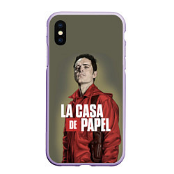 Чехол iPhone XS Max матовый БУМАЖНЫЙ ДОМ БЕРЛИН - LA CASA DE PAPEL, цвет: 3D-светло-сиреневый