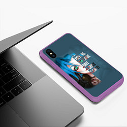 Чехол iPhone XS Max матовый ARCANE League Of Legends JINX надпись, цвет: 3D-фиолетовый — фото 2