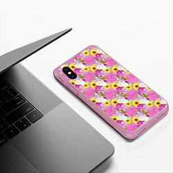 Чехол iPhone XS Max матовый Полевые фиолетовые и желтые цветочки, цвет: 3D-розовый — фото 2