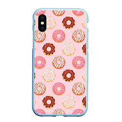 Чехол iPhone XS Max матовый Pink donuts, цвет: 3D-голубой