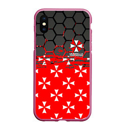 Чехол iPhone XS Max матовый Umbrella Corporation - Соты, цвет: 3D-малиновый