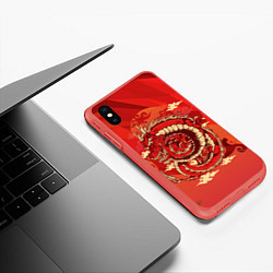 Чехол iPhone XS Max матовый Красно-огненный дракон, цвет: 3D-красный — фото 2