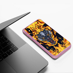 Чехол iPhone XS Max матовый Маска тигра в огне, цвет: 3D-розовый — фото 2