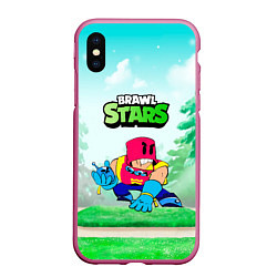 Чехол iPhone XS Max матовый GROM ART BRAWL STARS ART, цвет: 3D-малиновый