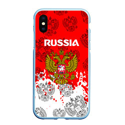 Чехол iPhone XS Max матовый Russia Паттерн Гербов, цвет: 3D-голубой