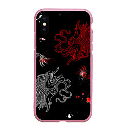 Чехол iPhone XS Max матовый Китайский дракон Красно - Белый, цвет: 3D-розовый