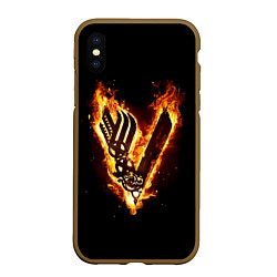 Чехол iPhone XS Max матовый Викинги: Вальхалла, логотип, цвет: 3D-коричневый