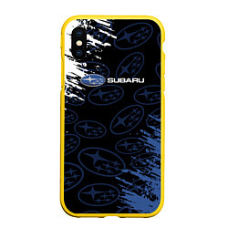 Чехол iPhone XS Max матовый Subaru - Logo pattern, цвет: 3D-желтый