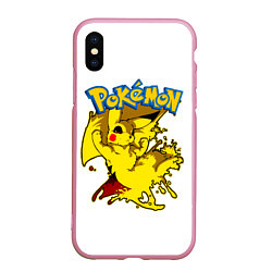 Чехол iPhone XS Max матовый Пикачу злой Pokemon, цвет: 3D-розовый