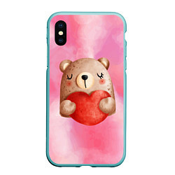 Чехол iPhone XS Max матовый Медвежонок с сердечком День влюбленных, цвет: 3D-мятный