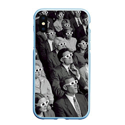Чехол iPhone XS Max матовый Люди смотрят кино в 3d очках, цвет: 3D-голубой
