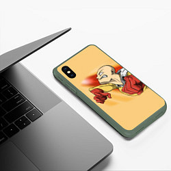 Чехол iPhone XS Max матовый Сайтама - One Punch Man, цвет: 3D-темно-зеленый — фото 2